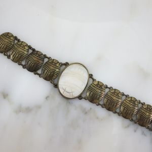 Mother of Pearl Scarab Bracelet - JewelMint, Brass